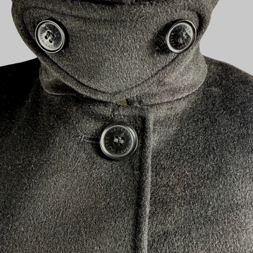 Lauren Ralph Lauren Maxi Wool Blend Trench Coat Black Belted Size 14 Style 25069 - Picture 5 of 14
